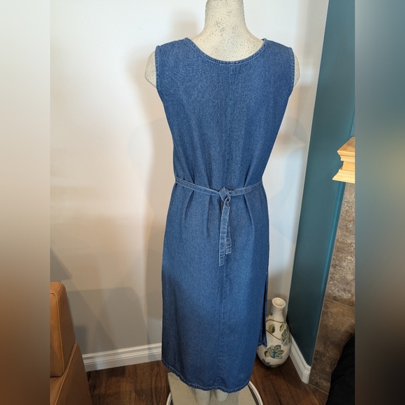 Vintage Denim Maxi sleeveless Dress With Floral Embroidery Women's Size M 10-12 - Picture 7 of 10